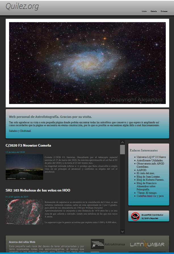 Portada de la página web anterior a esta, de nombre quilez.org